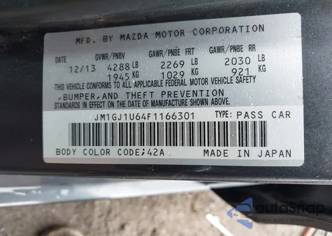 2015 Mazda Mazda6 I Sport z USA, uszkodzony, nr VIN JM1GJ1U64F1166301